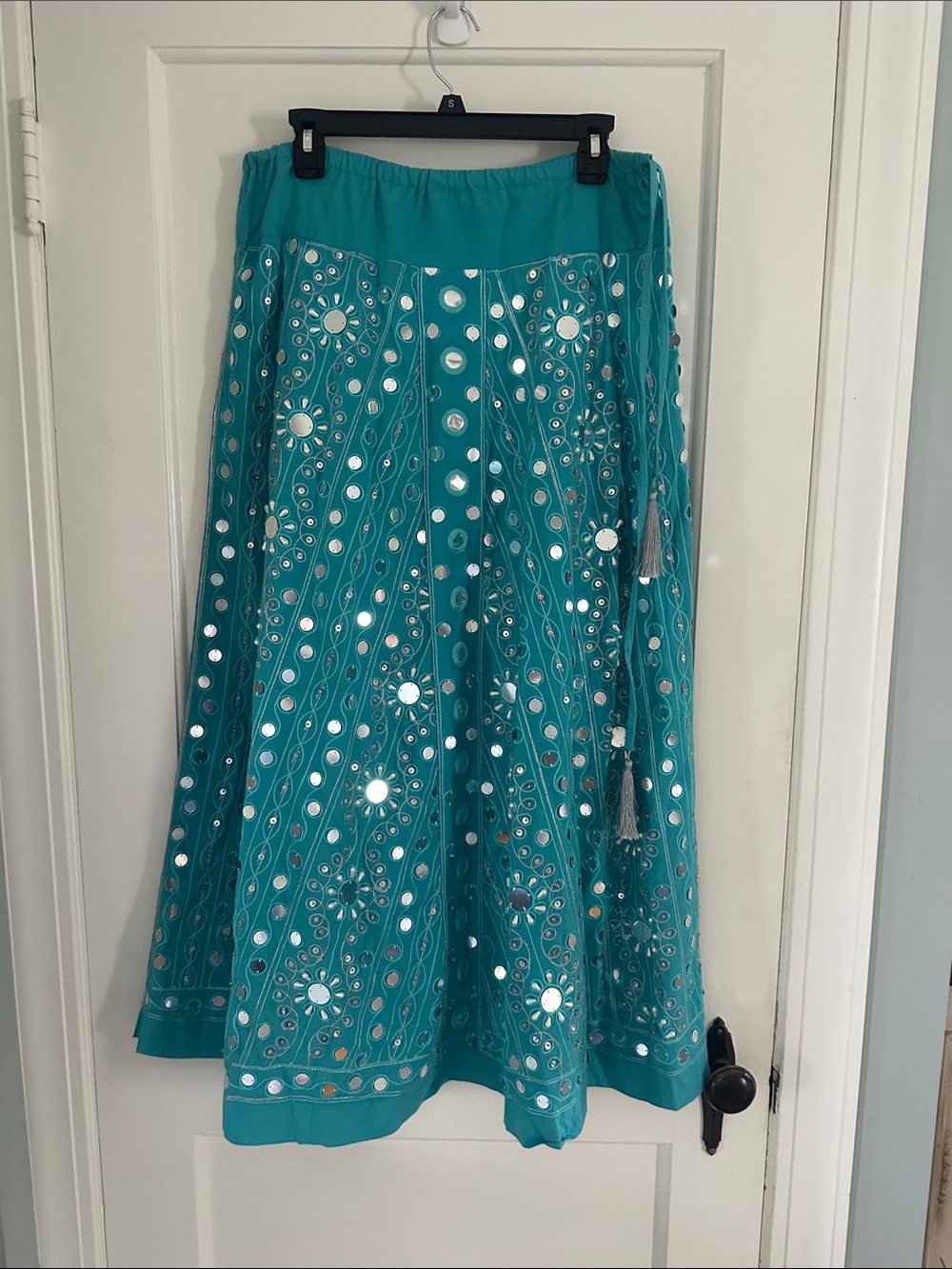 Soft Surroundings Turquoise Mirror-Embellished Maxi Skirt